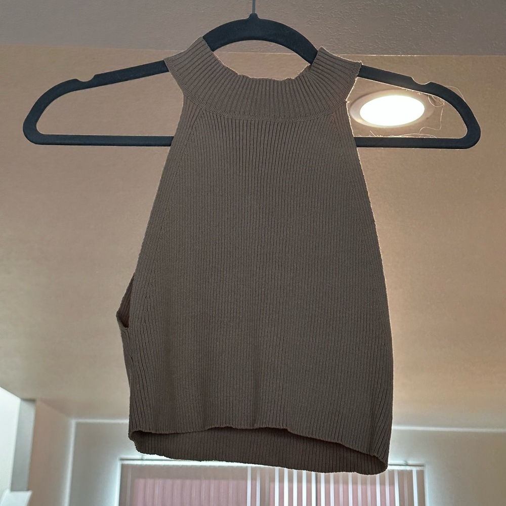 Tan Cropped Halter Top.
